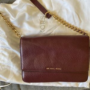 Burgundy Michael Kors Leather Crossbody w Gold Chain